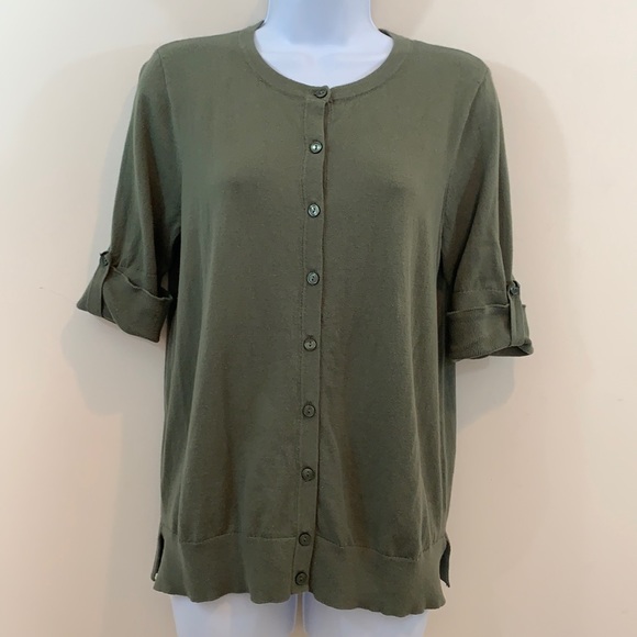 LOFT Sweaters - LOFT Rolled Cuff Short Sleeve Button Up Sweater